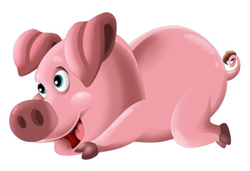 Cartoon happy pig is standing looking and smiling on white background illustration for children artistic painting scene
