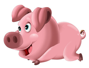 Cartoon happy pig is standing looking and smiling on white background illustration for children artistic painting scene