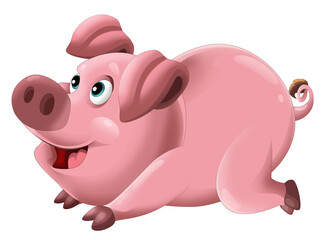 Cartoon happy pig is standing looking and smiling on white background illustration for children artistic painting scene