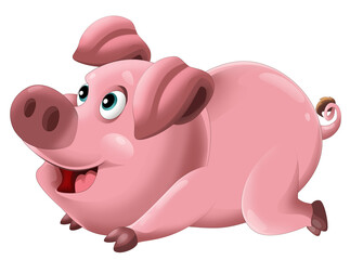 Cartoon happy pig is standing looking and smiling on white background illustration for children artistic painting scene