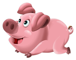 Cartoon happy pig is standing looking and smiling on white background illustration for children artistic painting scene