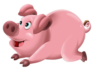 Cartoon happy pig is standing looking and smiling on white background illustration for children artistic painting scene