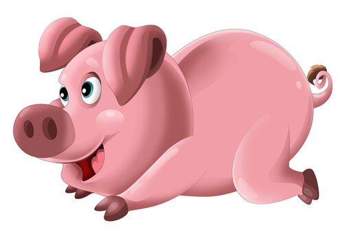 Cartoon happy pig is standing looking and smiling on white background illustration for children artistic painting scene