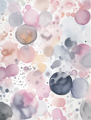 Watercolor Illustration Of Purple Grey and Pink Abstract Round Splashes in Light Pastel Colors