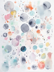 Watercolor Illustration Of Blue Purple Grey and Pink  Abstract Orange Blue and Grey Round Splashes in Light Pastel Colors