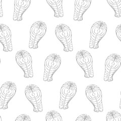 Freehand contour drawing endless pattern of outline drawing of salmon steak. Day of Healthy food. Generative AI