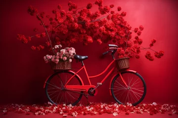 Papier Peint photo Lavable Vélo Red Floral Bıcycle Room Digital Backdrops, Maternity Backdrop Overlays, Studio Backdrop Overlays,