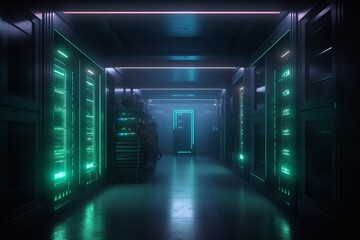Fototapeta premium Exploring the Future: Futuristic High Tech Server Racks, Generative AI