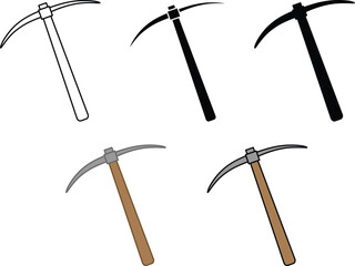 Pick Axe Clipart Set - Outline, Silhouette and Color	