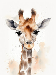 Watercolor Illustration Painting of a Giraffe in Neutral Pastel Colors 