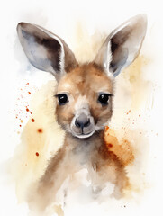 Watercolor Illustration Of A kangaroo On a White Background in Light Pastel Colors