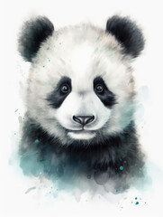 Watercolor Illustration Of a Baby Panda in Light Pastel Colors on a White Background