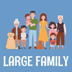 Banner for family day with multi generation family, flat vector illustration.
