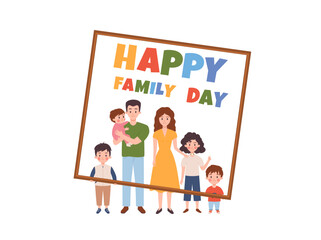 Happy family day greeting card or poster with family members, flat vector.