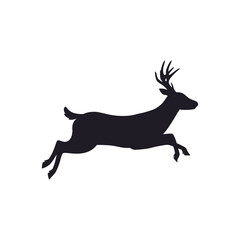 Black silhouette of running horned deer or reindeer, outline vector isolated.