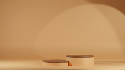 3d product display podium scene with the geometric platform. 3d cylinder stand podium. Commercial background. Geometric forms in modern minimal design. 3d rendering.