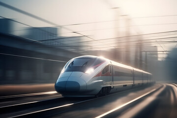 Fototapeta na wymiar Modern high speed train. Neural network AI generated art
