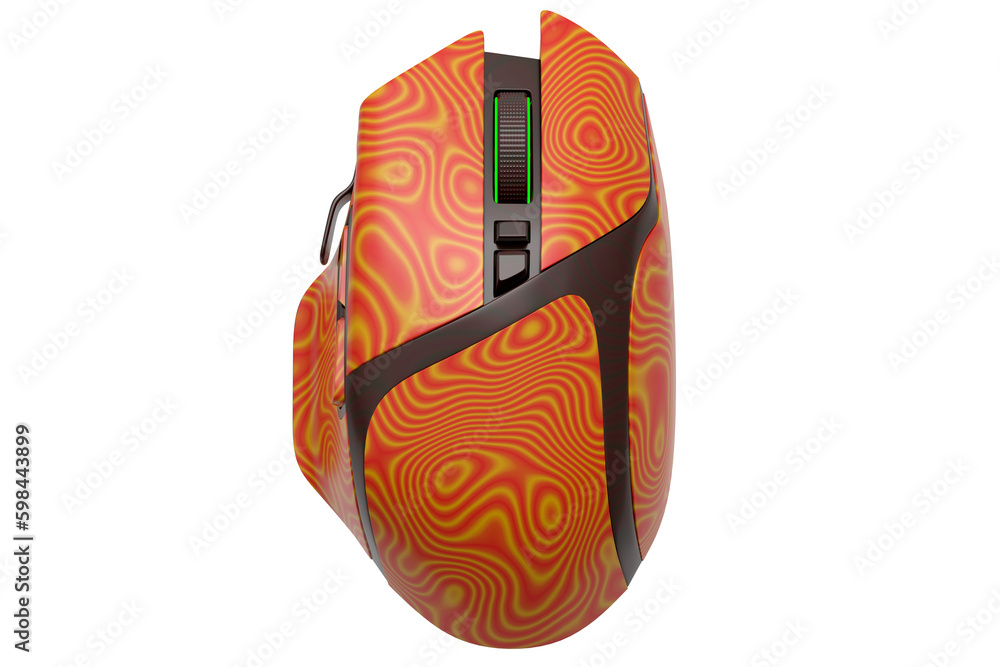 Poster wireless gaming computer mouse with seamless wavy pattern on white background