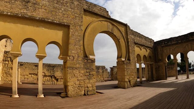 The ruins of Medina Azahara, a fortified Arab Muslim medieval palace-city near Cordoba in Cordoba, Spain on February 12, 2023
