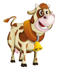 Cartoon happy scene with cow bull is looking and smiling illustration for children artistic painting scene