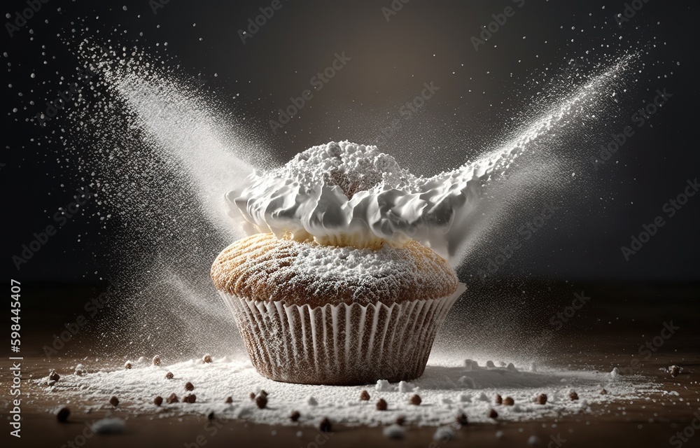 Poster muffins with powdered sugar sprinkled on top. generative ai generative ai