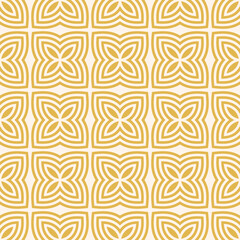 Vector seamless pattern. Elegant geometric floral ornamental background, repeat tiles, curved lines. Abstract yellow ornament texture. Retro style geo design for decor, fabric, textile, furniture