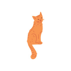 Funny sitting red cat flat style, vector illustration