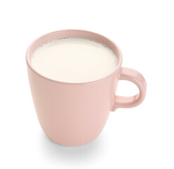 Cup of milk on white background