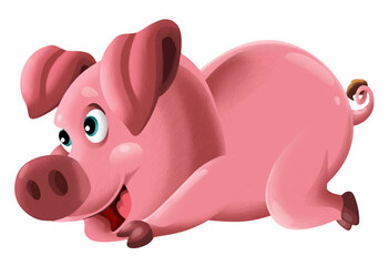 Cartoon happy pig is standing looking and smiling on white background illustration for children artistic painting scene