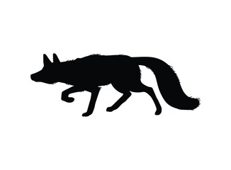 Black silhouette of stalking and sniffing fox flat style, vector illustration