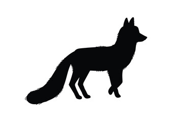 Black silhouette of standing cunning fox flat style, vector illustration