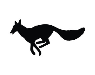 Fototapeta premium Black silhouette of running fox flat style, vector illustration