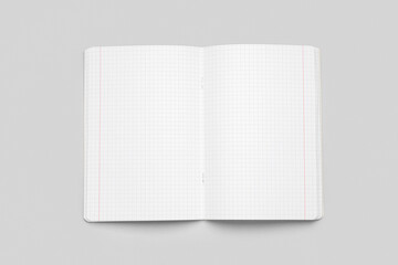 Blank copybook pages on grey background