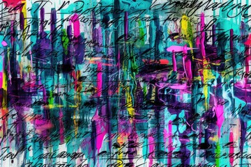 vibrant cityscape depicted through colorful lines. Generative AI
