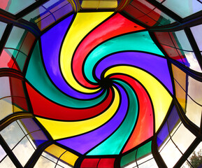 spiral colored stained glass roof