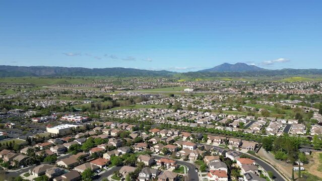 Scenic 4k Drone View of Brentwood, CA of Homes, Trees, Hills &amp; Mt. Diablo