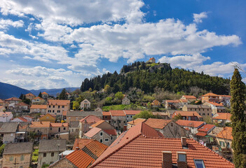 Rooftop cityscape view at Sinj, Dalmatia, Croatia, in early spring during a sunny day