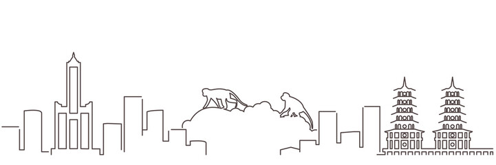 Kaohsiung Dark Line Simple Minimalist Skyline With White Background