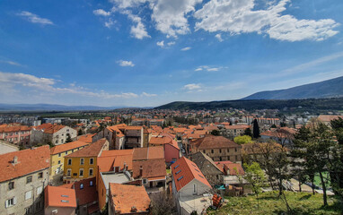 Rooftop cityscape view at Sinj, Dalmatia, Croatia, in early spring during a sunny day