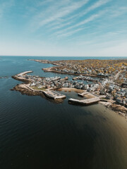 Aerial photos of a town on the ocean