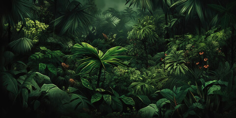 Deep tropical jungles. Dense forest landscape. Generative AI