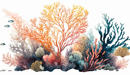 Fototapeta na wymiar Beautiful hand drawn watercolor of underwater coral. Generative AI