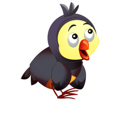 Cartoon colorful bird flying doing funny emotions isolated illustration for children artistic painting scene