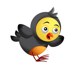 Cartoon colorful bird flying doing funny emotions isolated illustration for children artistic painting scene