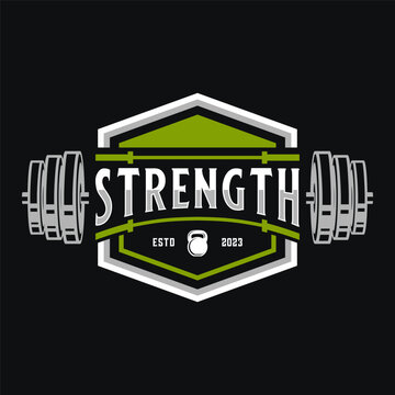 crossfit logo design. with the Kettlebell and barbell icon is perfect for fitness or gym sports