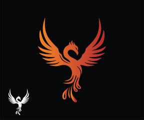 RED PHOENIX LOGO, silhouette of great heaven bird flaying vector illustrations
