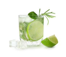 Glass of tasty mojito isolated on white background