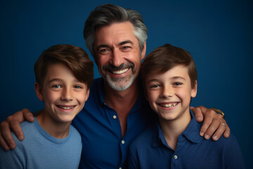 adult man is father and two boys as happy family. Generative AI