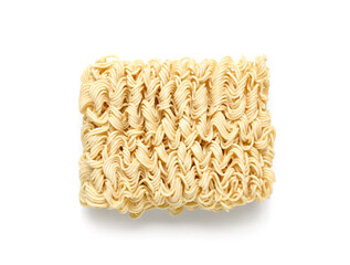 Raw instant noodles on white background