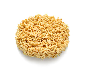 Raw instant noodles on white background